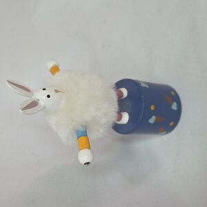 EASTER Bunny Russ Berrie Wooden Push Puppet 4" rabbit vintage 1990s